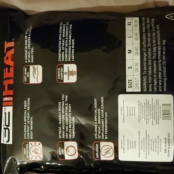 32° Heat Men's 2 pack Black Long Sleeve Crew Neck-XL - Picture 3 of 4